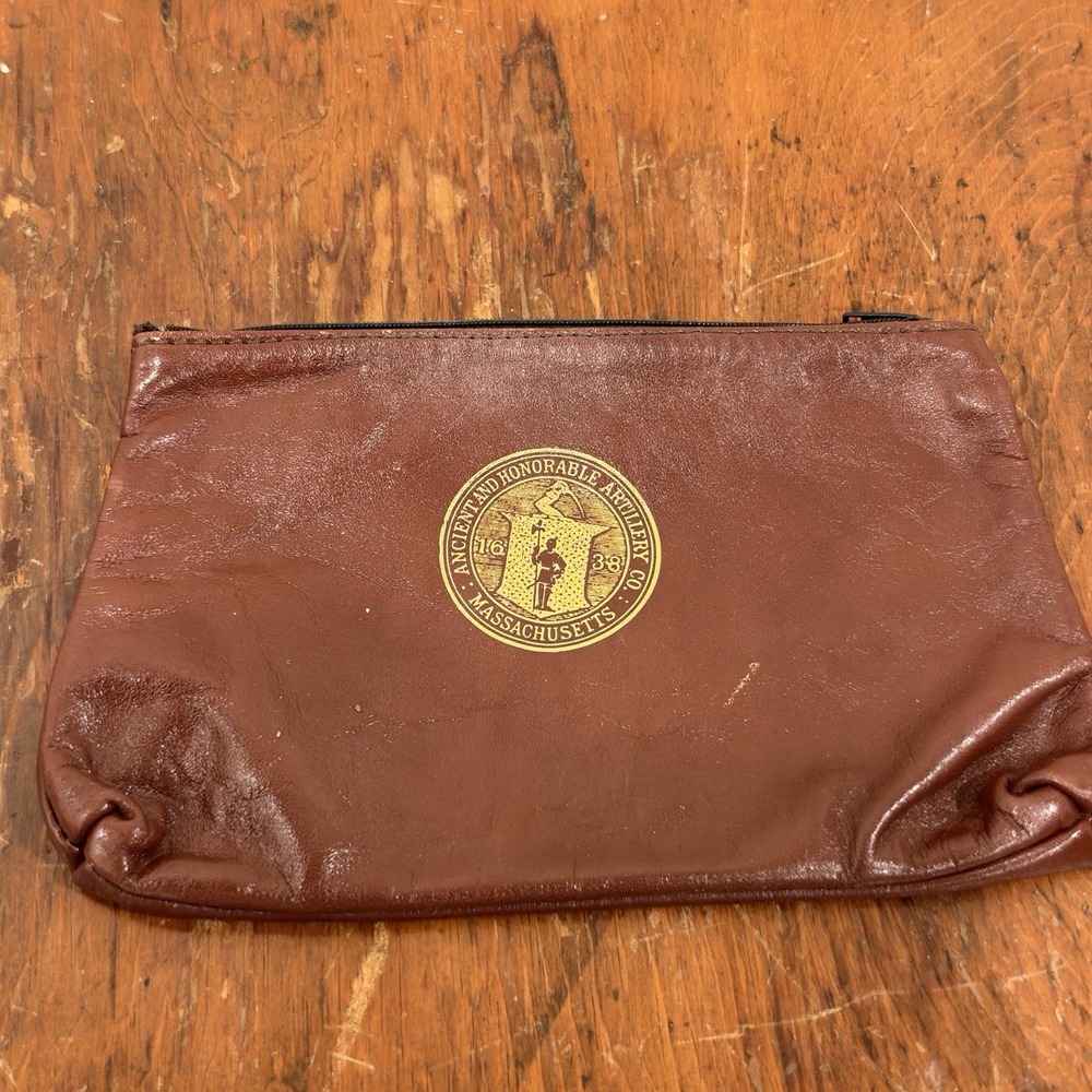 Massachusetts Ancient And Honorable Artillery Co. Leather Zip Up Brown Pouch